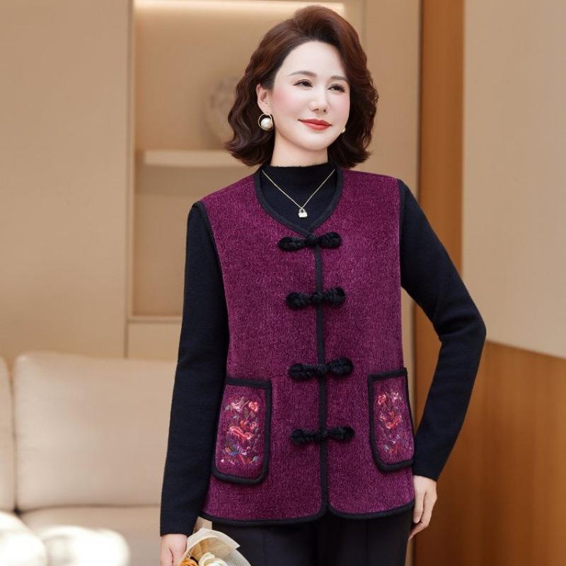 

Middle-aged and elderly autumn and winter velvet vest women s Chinese vest jacket vest winter vest outside 6XL [Recommended 150-80kg]