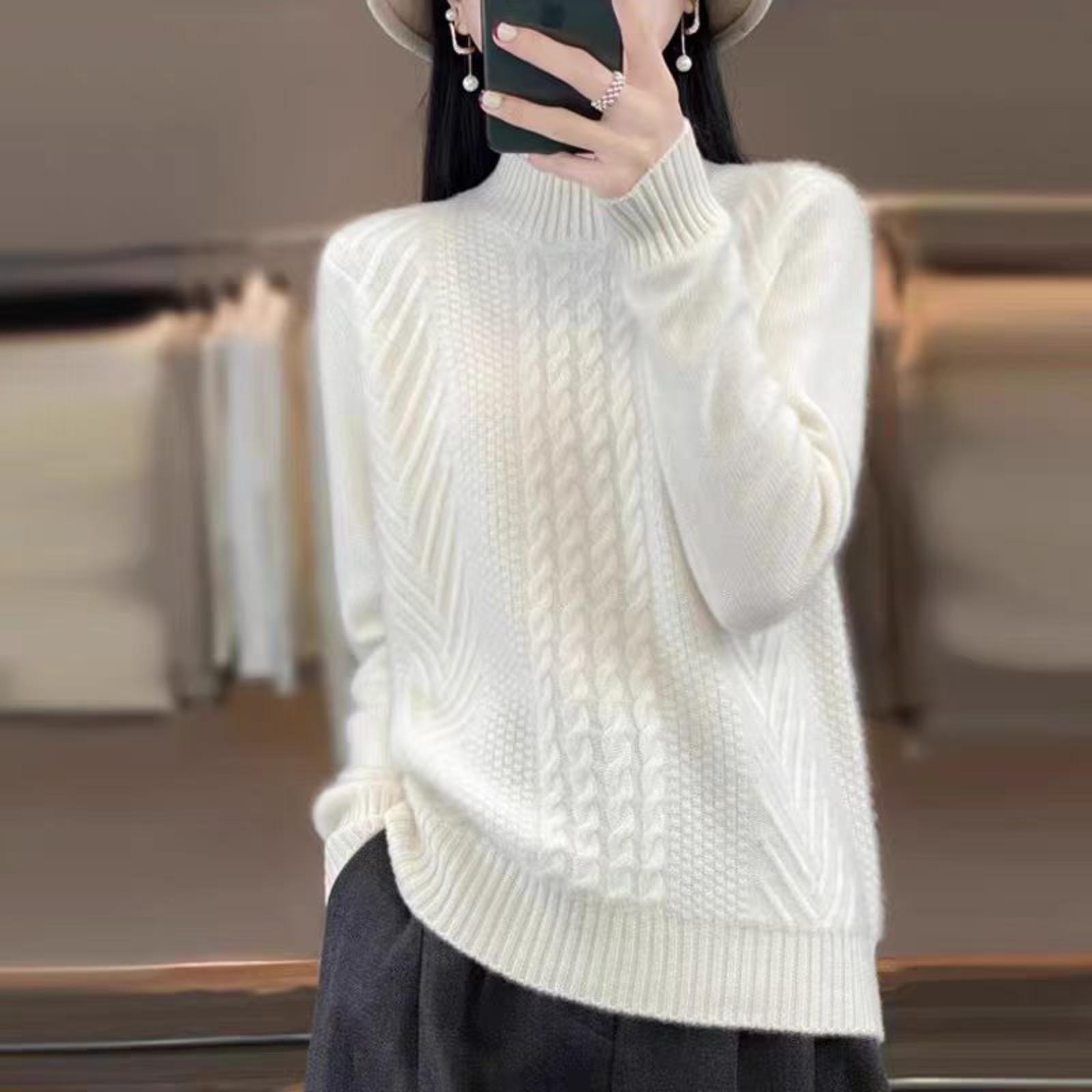 Базовая футболка с полувысоким воротником джемпер утолщенная вязка нижний топ свободный крой цвет One Size белый 2150₽