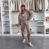 Womens 2-Piece Casual Tracksuit Solid Color Long Sleeve Zip Sweatshirt Elastic Waist Pants Streetwear