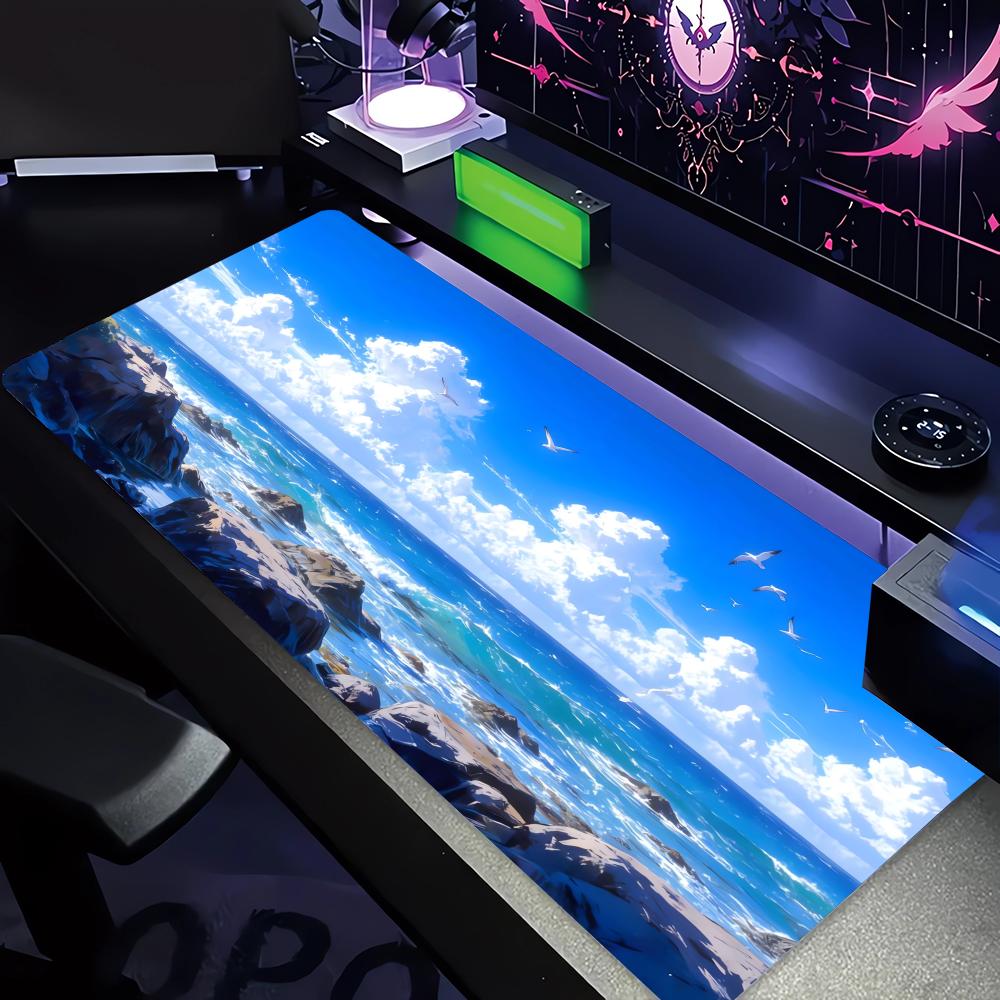 Sea Pattern XXL Gaming Mouse Pad, Non-slip Stitched-edge Desk Mat, Keyboard Mat, Computer Accessories for PC Gamers, 1000x500