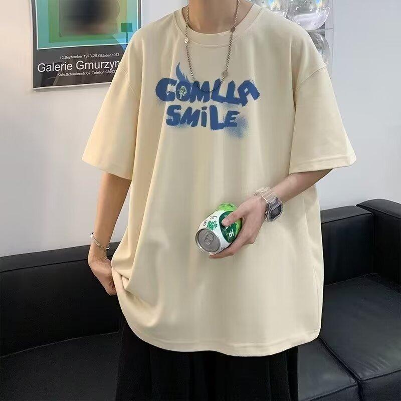 

Мужская модная футболка с круглым вырезом и короткими рукавами с принтом для лета, свободный повседневный топ 5XL абрикосовый