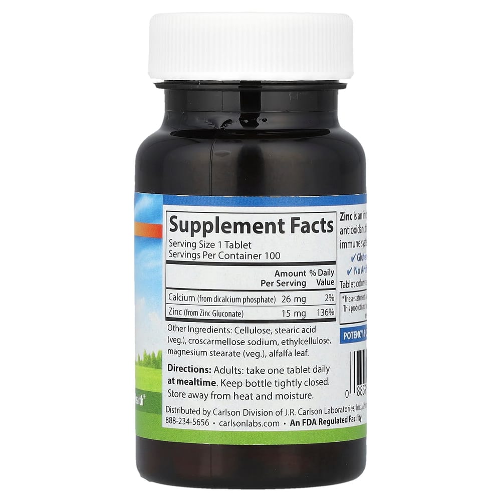 Carlson Labs Zinc 15mg, 100 Tablets