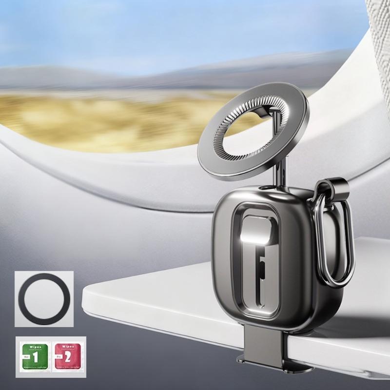 Compact Travel Foldable Magnetic Phone Mount Support Stand With Secure Carabiner Clip And 720° Adjustable Viewing Angle