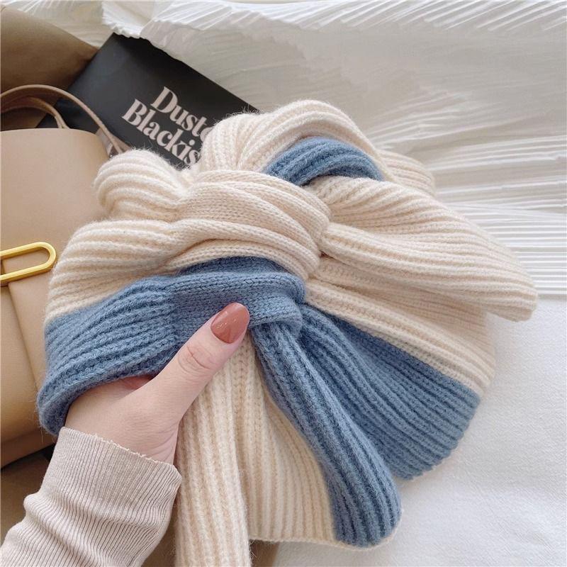 Versatile Fashion Double-color Scarf For Women Girls Autumn Winter Soft Cross Scarves Outdoor Warm Neck Protection Scarf