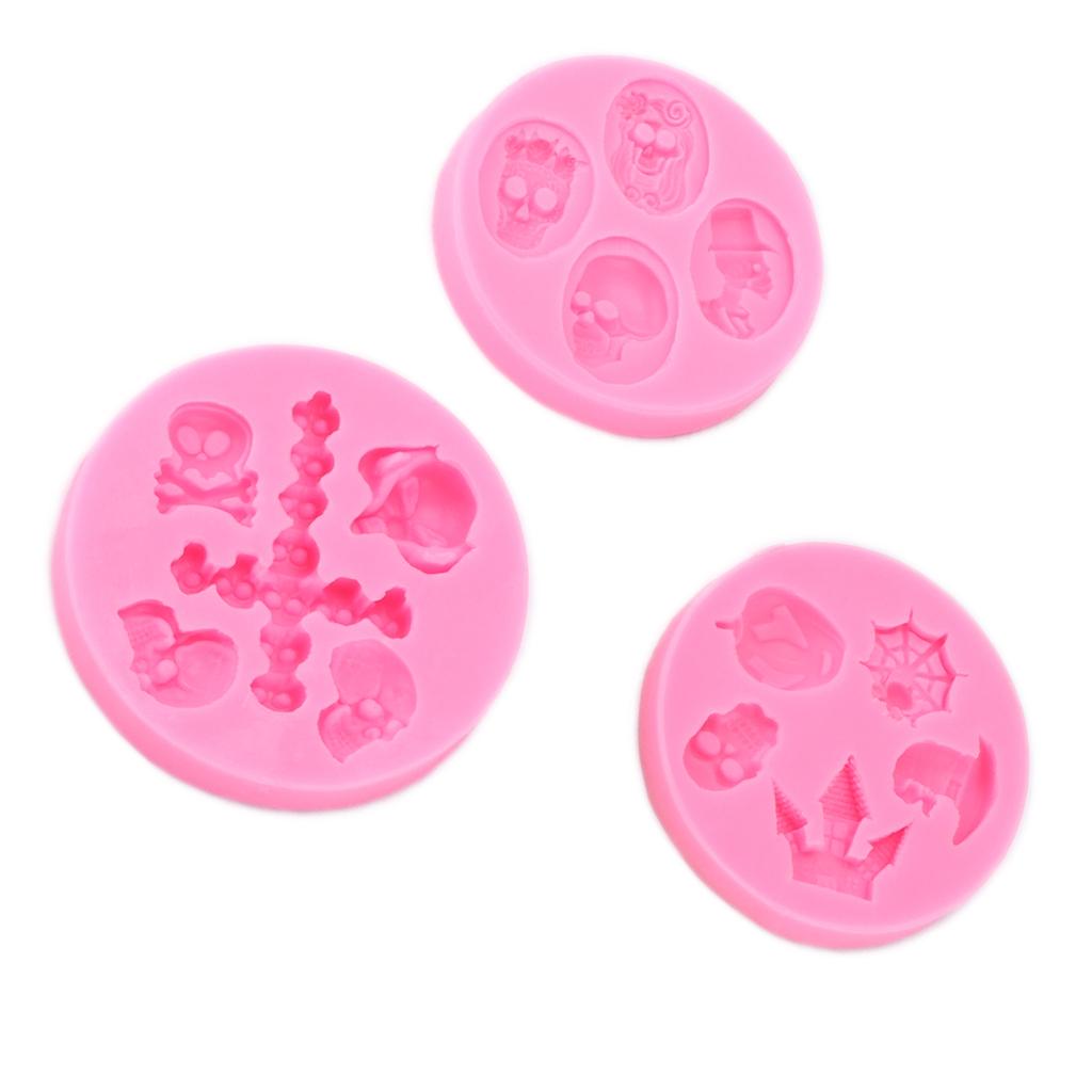 3Pcs Halloween Silicone Mold Skull Castle Mask Shape Resilient Durable Nonstick Halloween Fondant Molds