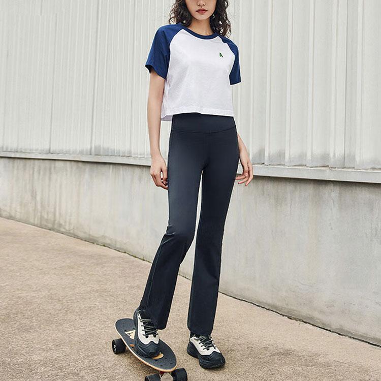 Anta Comfortable Breathable Color Block Round Neck Pullover Short Sleeve T-Shirt Women Tops Pure-White Deep-Navy 962428116-1