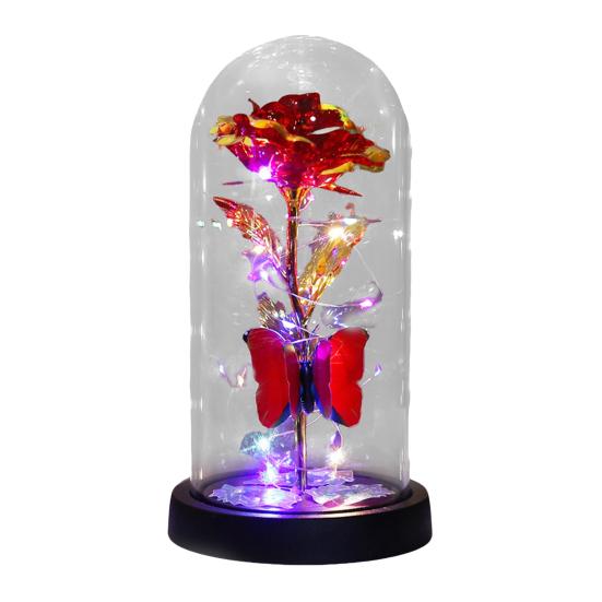 Eternal Rose In Dome with LED Light Romantic Light Up Artificial Rose Gift for Wife Girlfriend Grandma Anniversary Birthday Valentine's Day Holiday