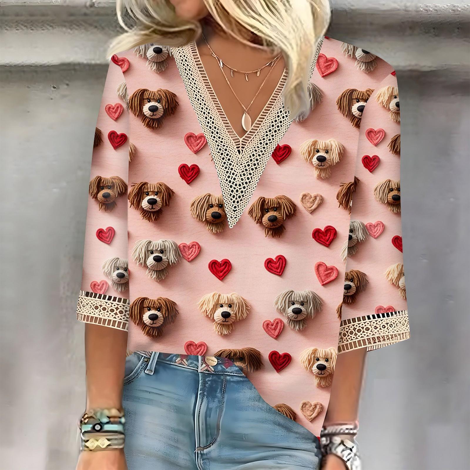 

Женский топ с рукавом три четверти, кружевной, с 3D-принтом ко Дню святого Валентина L бежевый