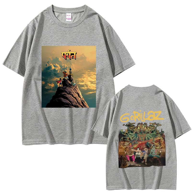 Rockowy Zespół Gorillaz Koszulka z Trasy The Mountain Tour 2026 Męska Vintage Miękka Bawełniana Koszulka Męska Casualowa Oversize z Okrągłym Dekoltem