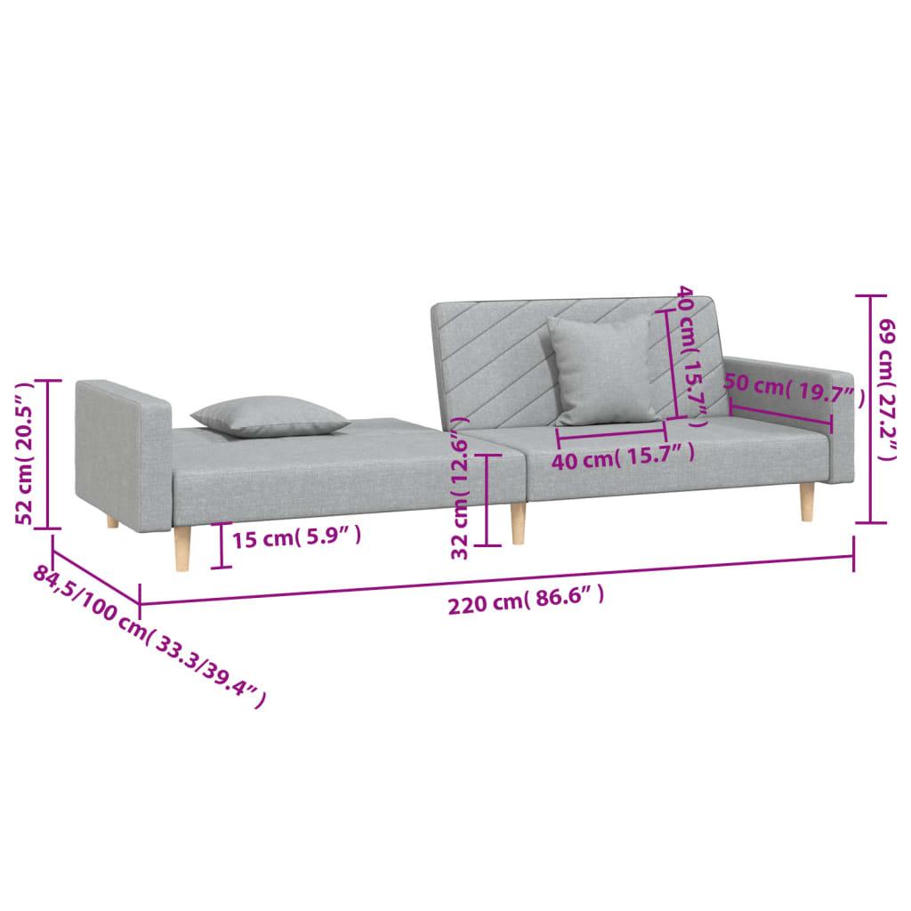 2 Seater Sofa Bed with 2 Pillows Light Grey Fabric