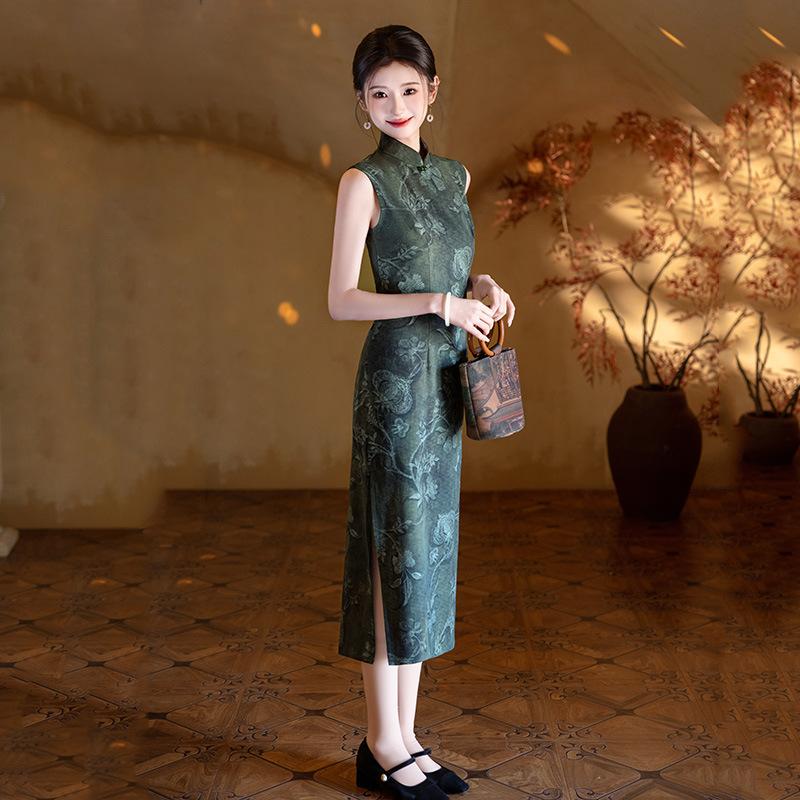 Kolsuz milli tarz yeni Çin Suzhou uzun cheongsam geliştirilmiş genç 1011 yeni kadın yüksek kaliteli elbise yaz