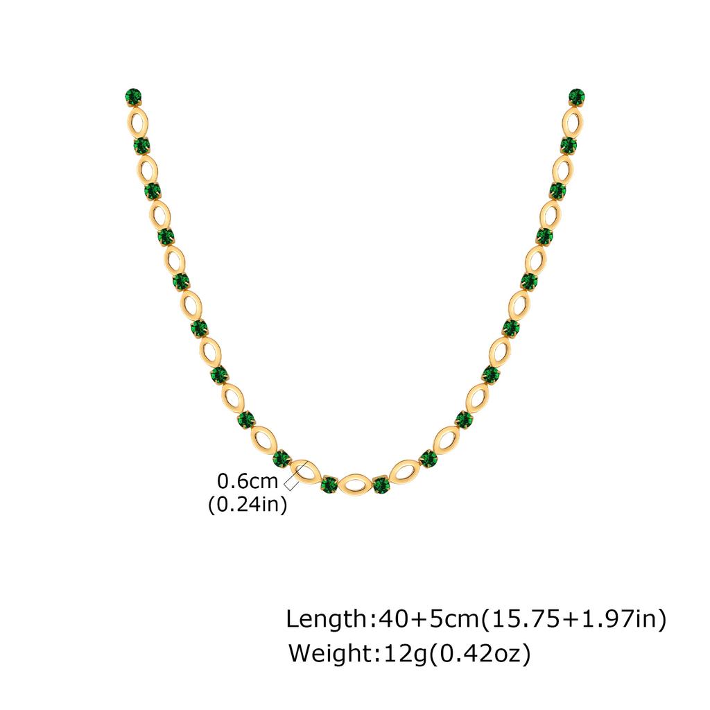 Crystal Zircon Hollow Oval Chain Necklace for Women, Gold Color Stainless Steel CZ Necklace, Elegant Party Wedding Jewelry