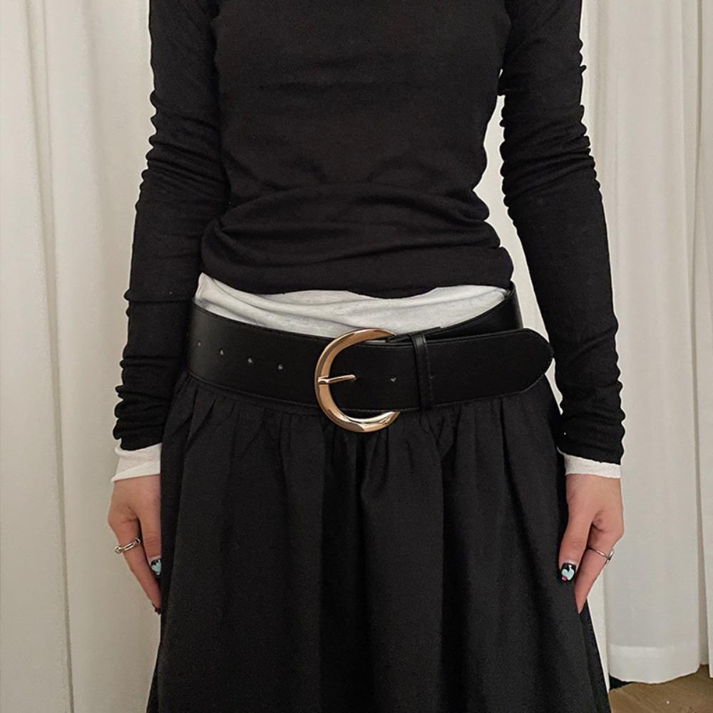 Metal Buckle Leather Waistband Jeans Girdle Western Cowboy Belt Retro Women Wide Belt  Girl