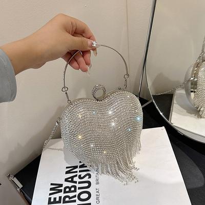 Ladies S2025 Rhinestone Love Bag Tassel Dinner Bag Celebrity Dress Bag