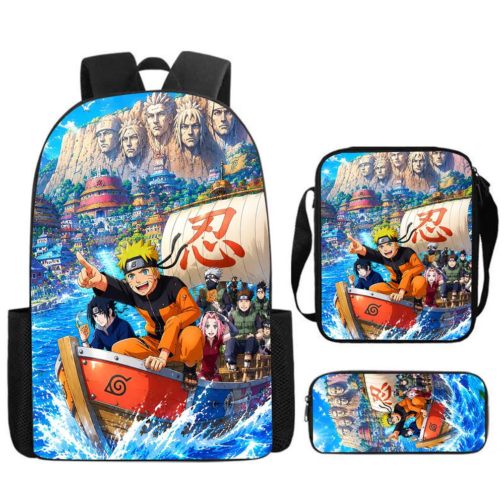 3Pcs Set NARUTO Kids Backpack with Crossbody Bag & Pencil Case Lightweight&Durable, Cartoon School Bags for Ages 4-10 Boys&Girls