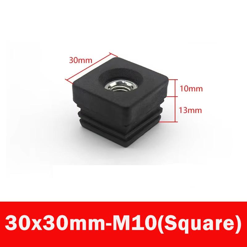 4/8pc Black Square/Round Plastic Pipe Plugs Furniture Leg Feet With M6 M8 M10 Nut Hole Tube Blanking End Inserts Caps Pipe Cover