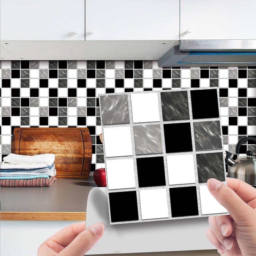 10PCS Decorative Self-adhesive Tile Stickers DIY Removable Mosaic Sticker PVC 3D Effect Wall Decal Kitchen Bathroom Decor