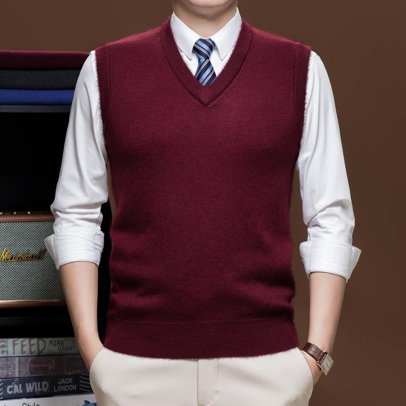 Men S Solid Knitted Sleeveless Vest Thick Warm Pullover