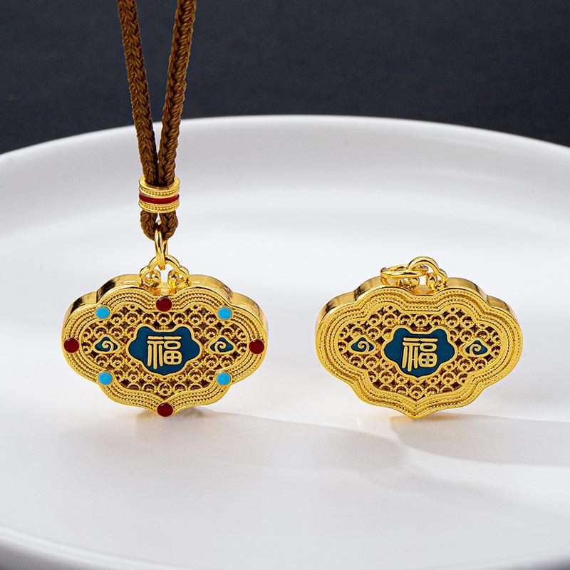 National Tide Dripping Oil Ruyi Lock Female Blessing Word Xiangyun Retro Jewelry Necklace Pendant