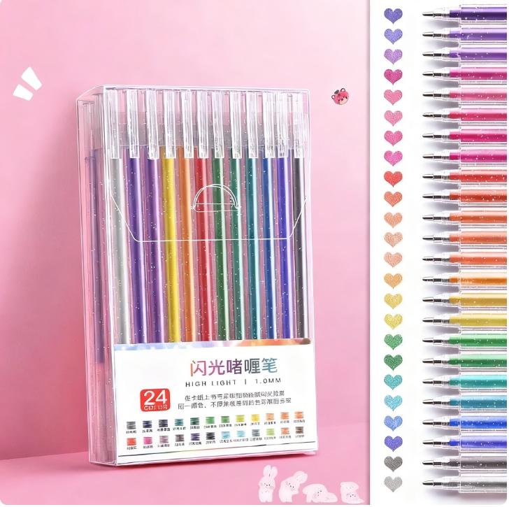 8/24 Color Glitter Gel Pen 1.0mm Metal Glitter Color Ballpoint Pen Paper Cardstock Diary Drawing Marking Coloring DIY Art