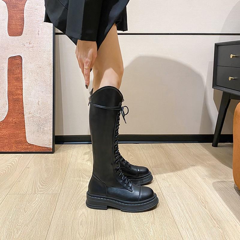 

Осенне-зимние теплые ботинки на толстой подошве коричневого цвета с V-образным вырезом и шнуровкой, рыцарские ботинки, ботинки для полных ног, высокие ботинки, женские ботинки 35 чёрный