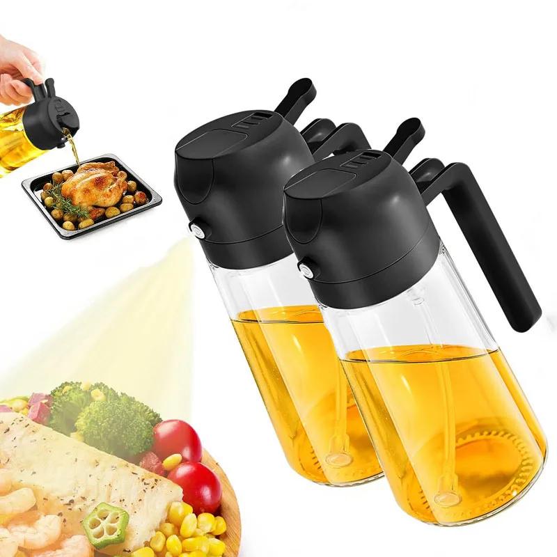 500ml 2 In1 Oil Spray Bottle Kitchen Barbecue Cooking Olive Oil Dispenser Oil Jar Baking Vinegar Soy Sauce Spray Container