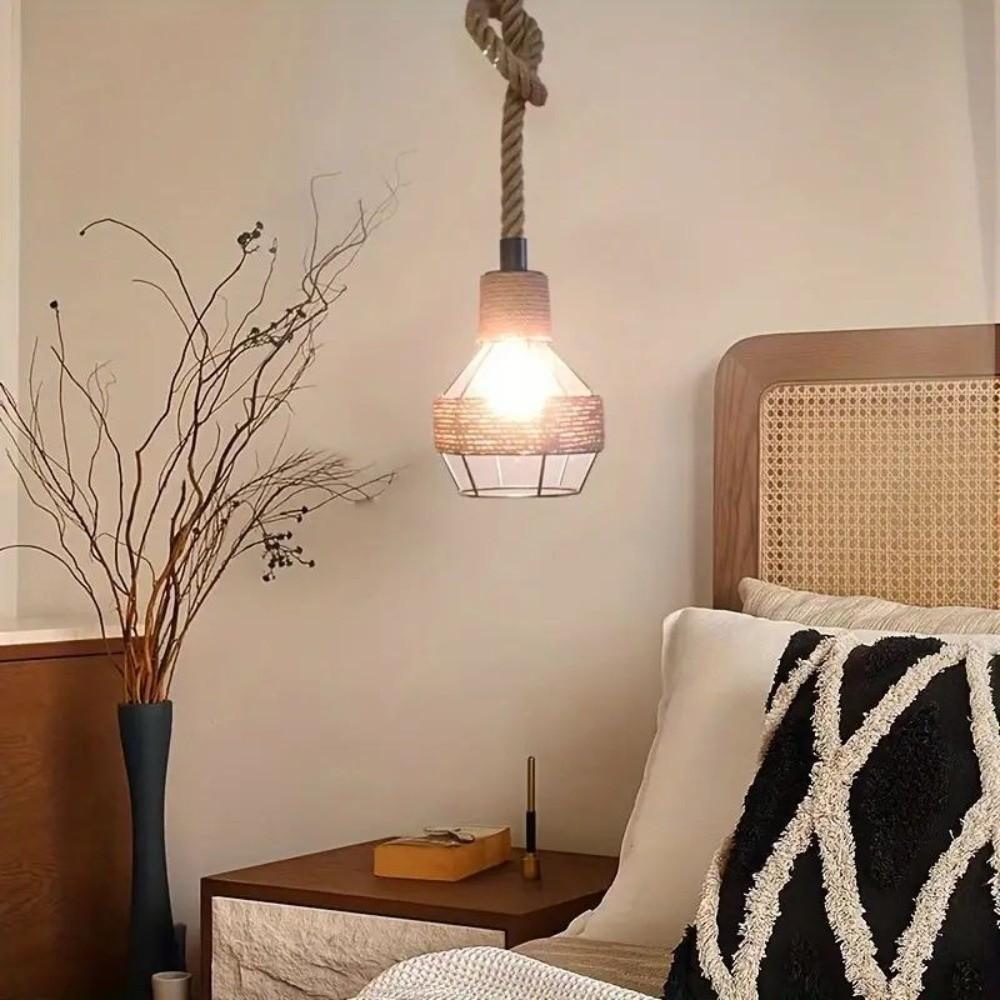 Industrial Style Hemp Rope Pendant Lights Iron Woven Hemp Rope Chandelier  Restaurant Lighting