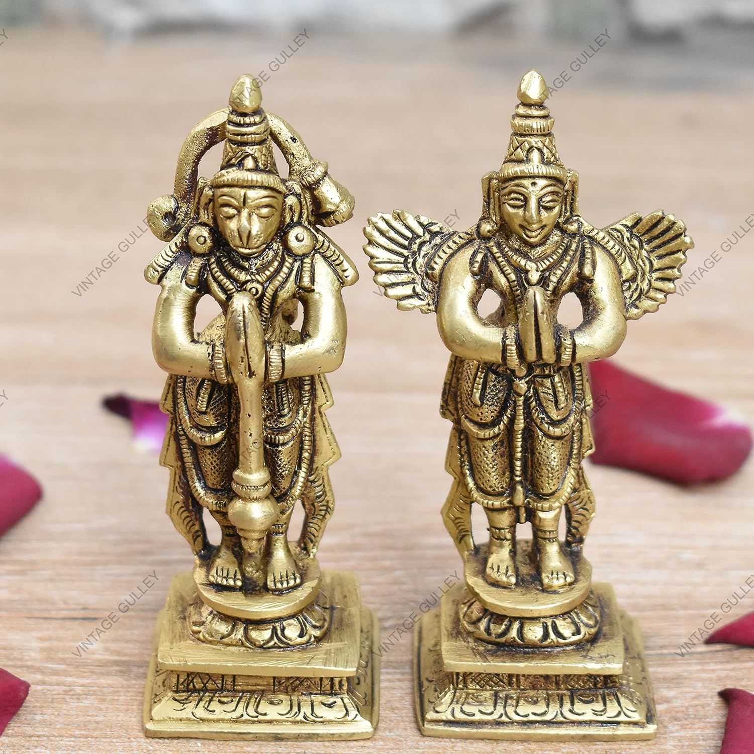 

100% Pure Brass Idol Garuda & Hanuman For Pooja & Home Decorative, Gold - 2 Pc