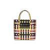 Letter Patch Woven Plaid Pattern Polypropylene And Leather Tote Bag Women Tote Bags Yellow Black SHMH0013A0RF081CHY98