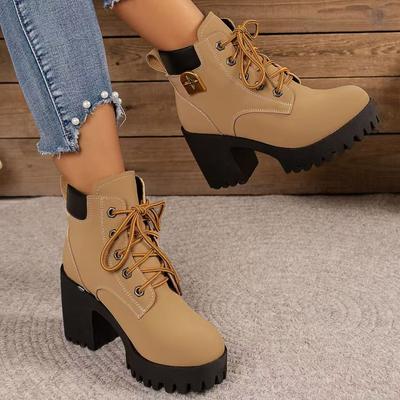 High-heeled Thick-heeled Soft Leather Martin Boots Women's Big Matte Black Boots 2025 Autumn and Winter New Thick-soled Waterproof Table Velvet 