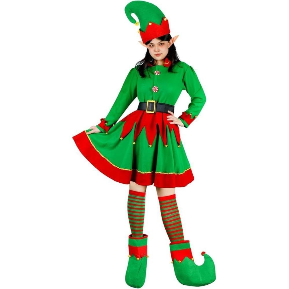 Velvet Christmas Elf Costume Green Elf Dress Xmas Suit New Cosplay Clothing New Year