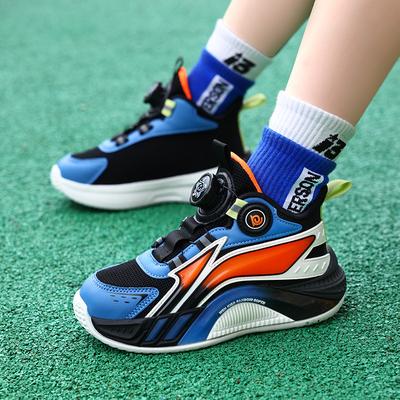 New Rotating Middle-aged and Older Boys Running Shoes, Sports Shoes, Button Basketball Shoes, Spring and Autumn Children and Boys