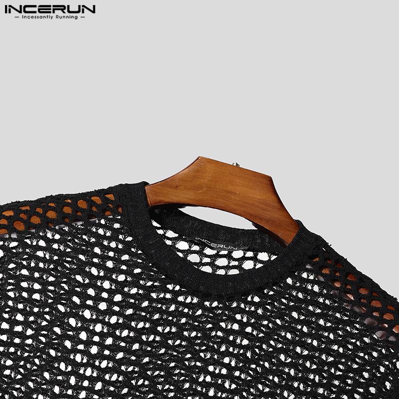 INCERUN Herren Kurzarm Hohl Durchsichtig Strand Freizeit T-Shirts Tops