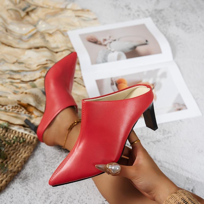 Fashion Personality Bun Head Square with Slippers Women Fashion Pointy Deep Mouth Slip-on Anti-slip Wear-resistant High Heels