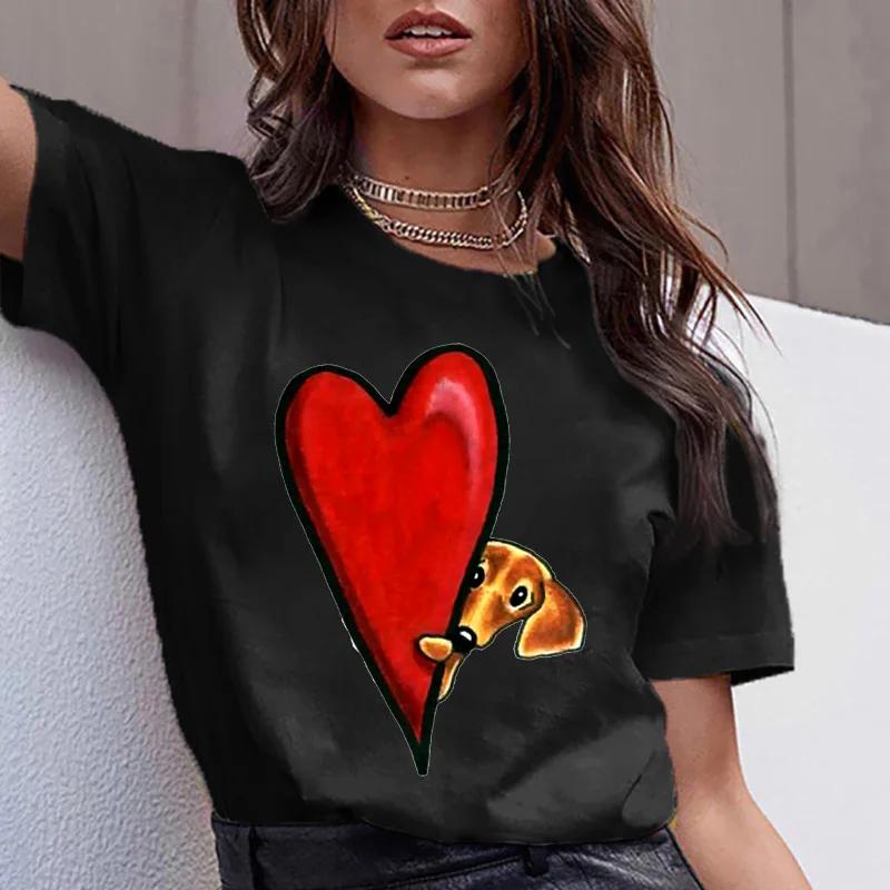 Dachshund Pug Teckel Cute Dog T-shirt Women Kawaii Harajuku Tops Female Summer Aesthetic Clothes Ropa XS-4XL Mujer
