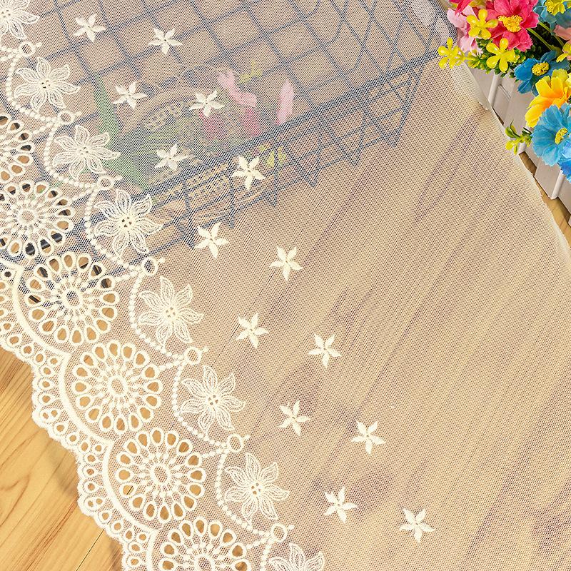 2Meters 29cm Wide Exquisite White Beige Sunflower Hollow Cotton Thread Lace Embroidery Wedding Dress Clothing Home Fabric Decoration Accessories