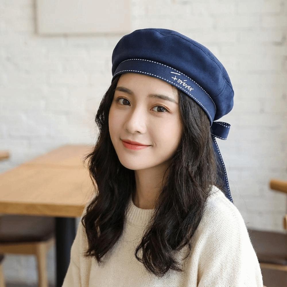 Tie JK Beret Cap Bowknot Painter Hat Casual Octagonal Cap Ladies