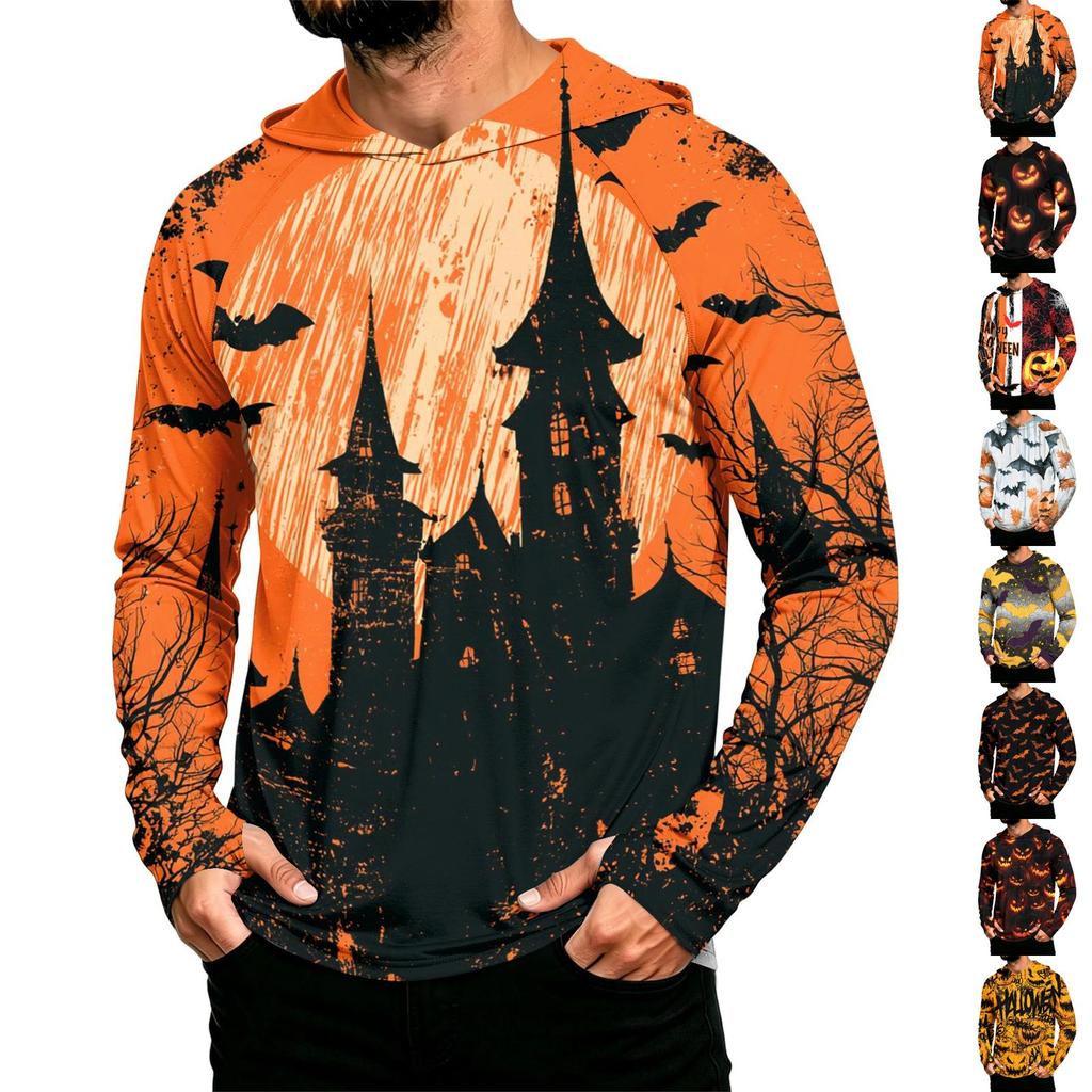 Men's Long Sleeve Hoodie with Sun Halloween Print Pullover