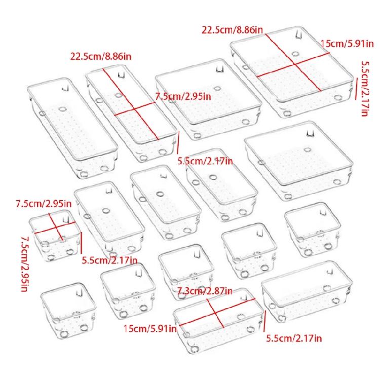 Clear Drawer Organiser Trays Set Desk Drawer Dividers Bathroom and Dresser Drawer Storage Bins Set For Kitchen Office