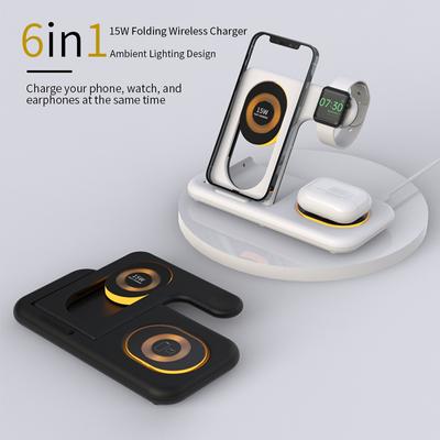 6 In 1 Wireless Charge Stand 15w Fast Charge Ambient Light Charger For Iphone14 13 12 Airpods Iwatch Desk Folding Phone Dock