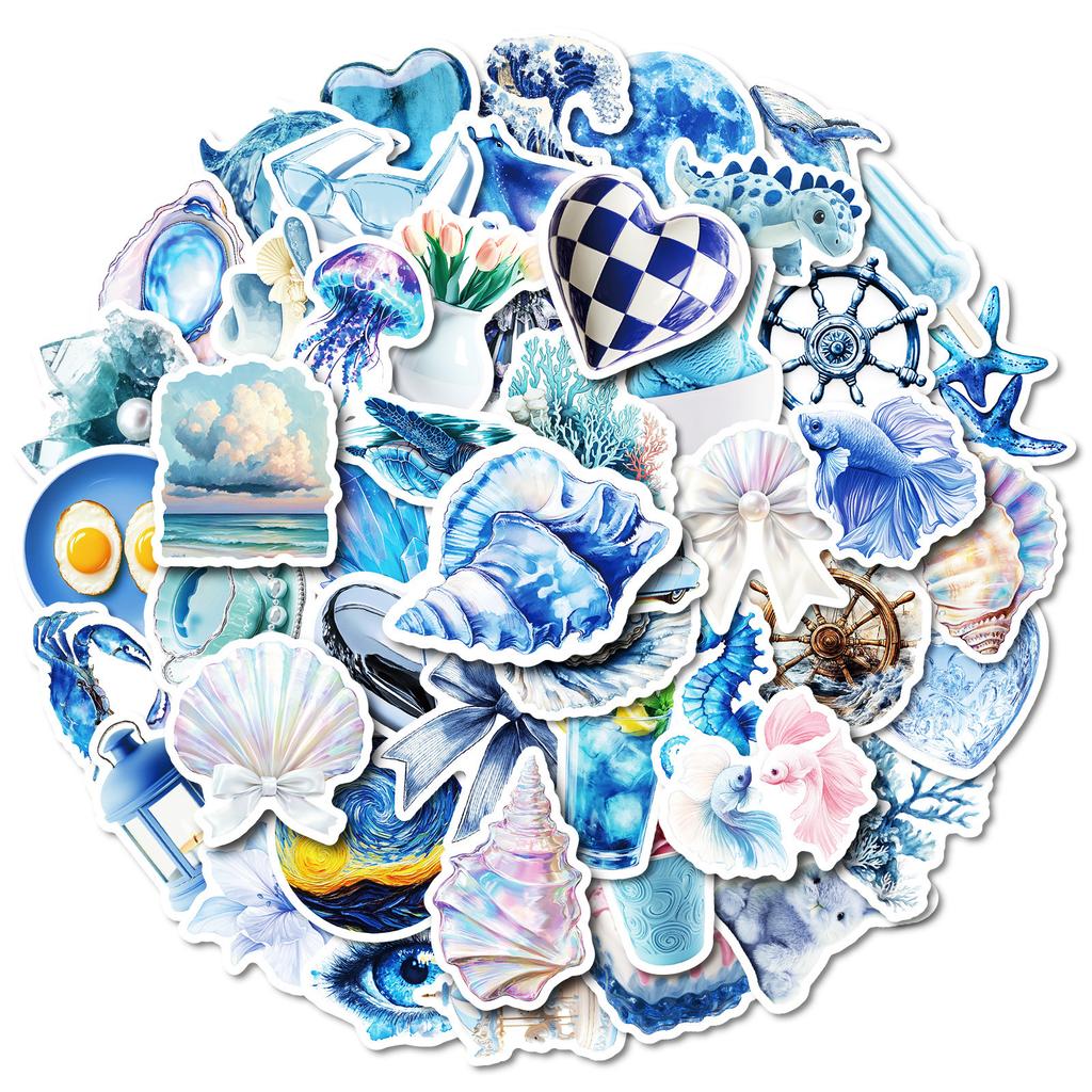 50 Verträumte Blaue Graffiti-Sticker Blauer Planet Kristallmuschel Keine Wiederholung Dekorative Sticker