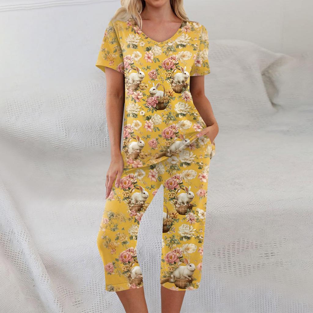 2 Piece Sets For Women Short Sleeve Top And Pants With Pockets Workout Soft  Print Sets