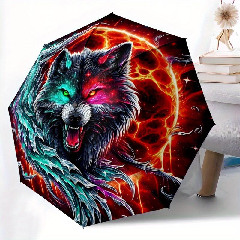 1 Stück Galaktischer Wolf Automatischer Öffnungs- und Schließschirm, Leichter 3-fach, Mit Niedlichen Cartoon-Figuren, Geeignet für Zuhause, Outdoor und den täglichen Gebrauch