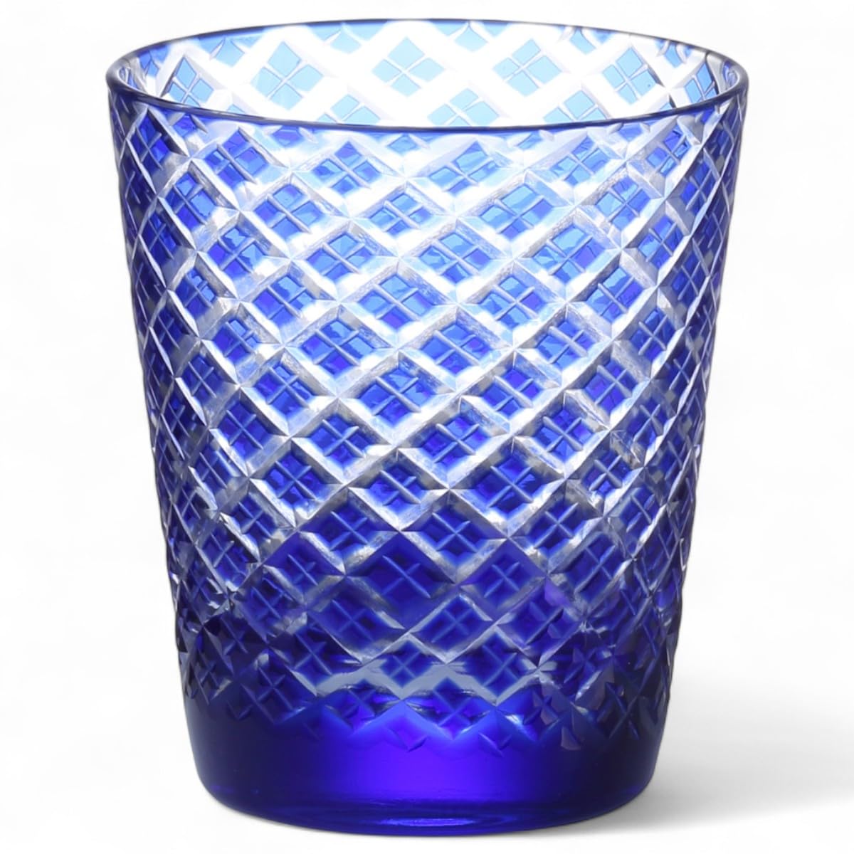 

Mizukage Kiriko Glass Cup 220cc Diamond Pattern Blue Bisho Current Model J-kitchens 79xH90mm