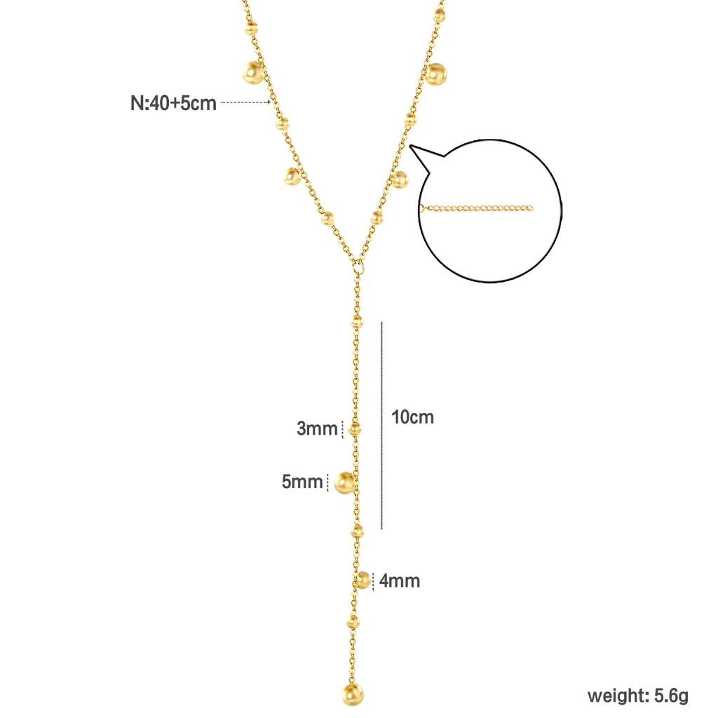Long tassel necklace Trendy round steel bead necklace 18K gold-plated stainless steel jewelry women