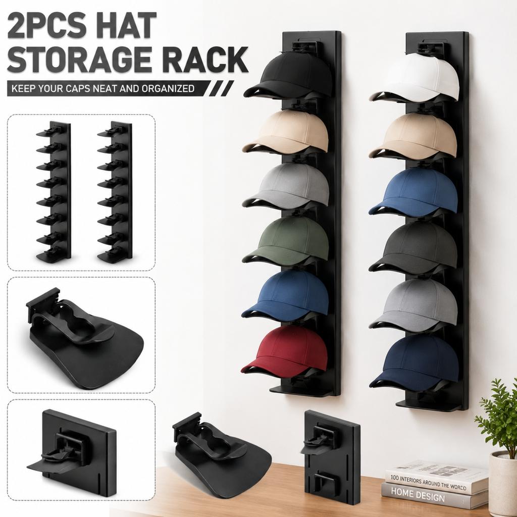 2PCS Baseball Cap Storage Rack Strong Adhesive Wall Mounted Hat Organizer Multi Layer Hat Hook Holder Space Saving Cap Display