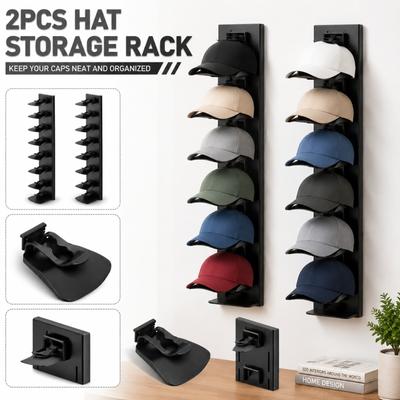 2PCS Baseball Cap Storage Rack Strong Adhesive Wall Mounted Hat Organizer Multi Layer Hat Hook Holder Space Saving Cap Display