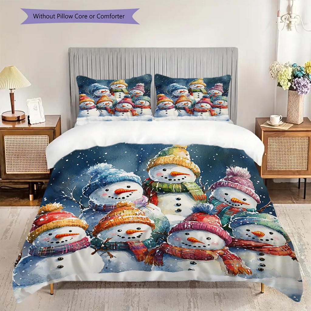 Snowmen Pattern Bedding Quilt Set Quilt Cover Pillowcase Home Decoration Birthday Gift (1 * duvet cover + 2 * pillowcase, without core)