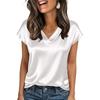 Damen Oberteile Mode Lässig V-Ausschnitt Kurzarm Bluse Business Lässige Oberteile Satin Seide Sommerhemd Arbeits Tuniken Oberteile