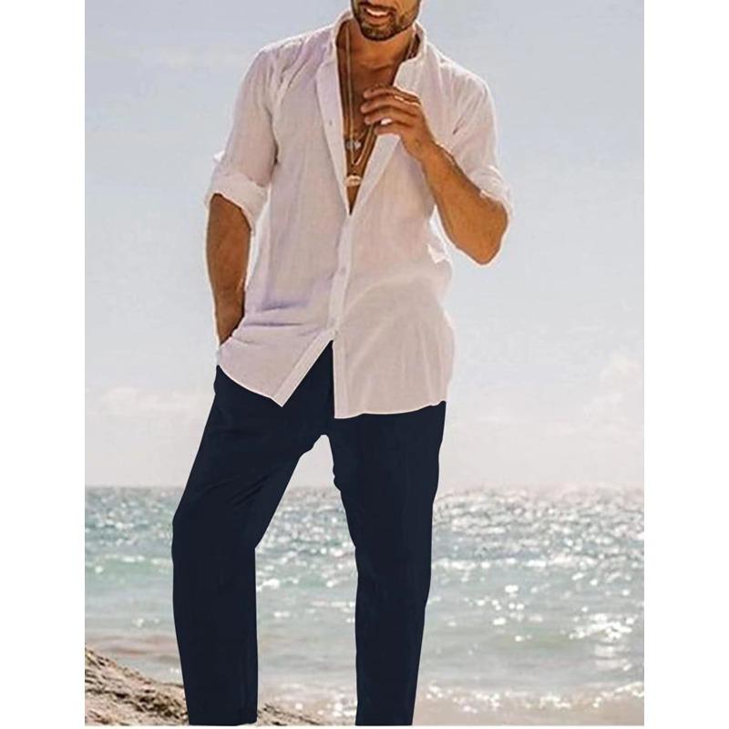 Herren Freizeit Atmungsaktive Baumwoll-Leinen Kordelzug Hose – Atmungsaktive Sommer Strandhose